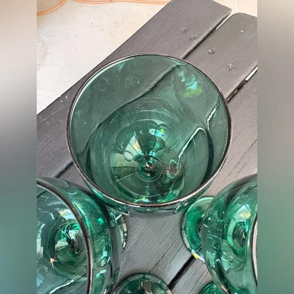 Vintage Empoli Green Wine Glasses – Hand-Blown Italian Mid-Century Barware